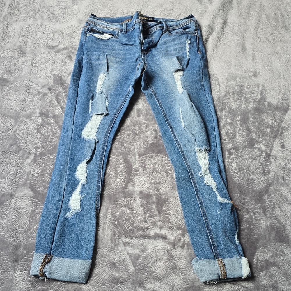 Indigo Rein Light Blue Distressed Boyfriend Jeans